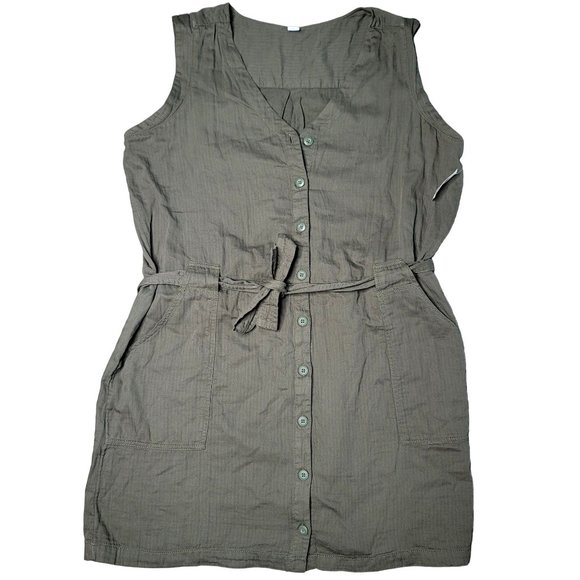 old navy NWT 100% cotton olive green button up tie waist shirt dress size XL - Picture 1 of 7
